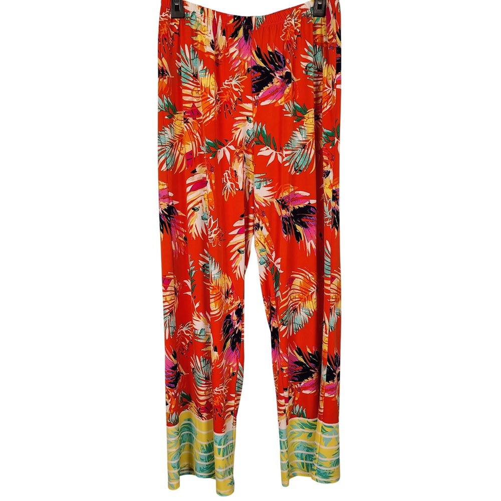 Melissa Paige Womens Tropical Palm Leaf Print Wide Leg Pants Orange‎ Size Large